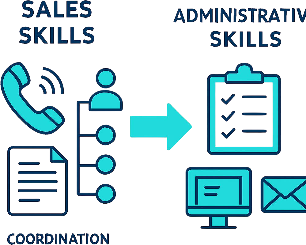 営業スキルが事務職でも活かせることを示したイメージ図