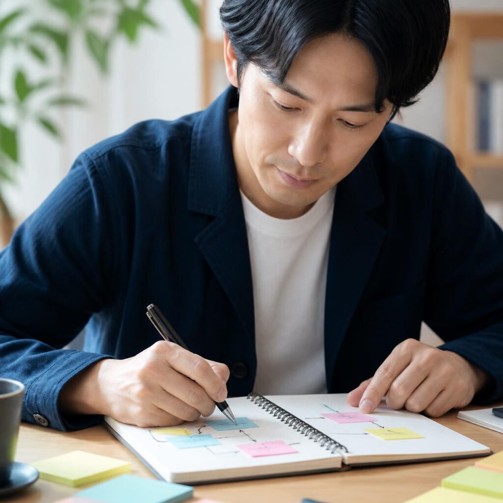 3か月の行動プランを手帳に書き込む人
