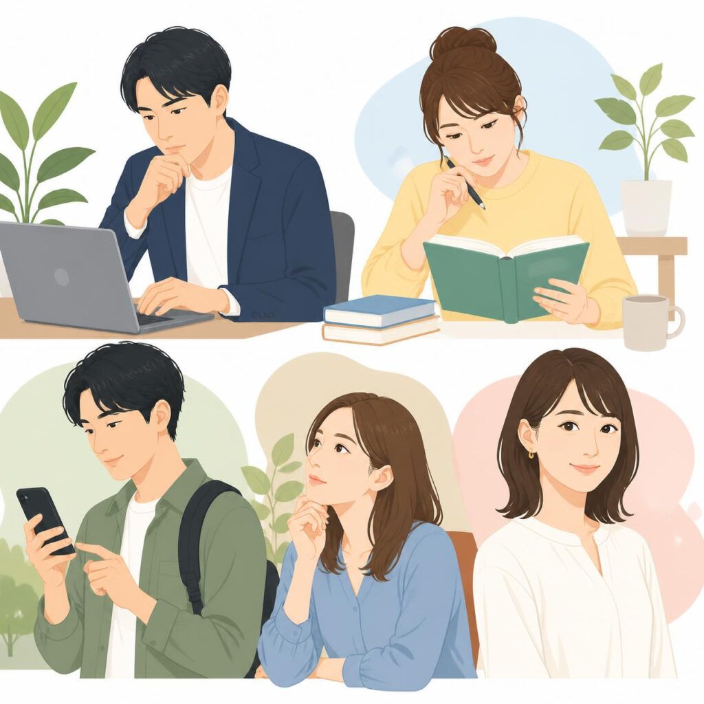 転職しない人の5つのタイプを表す人物イラスト