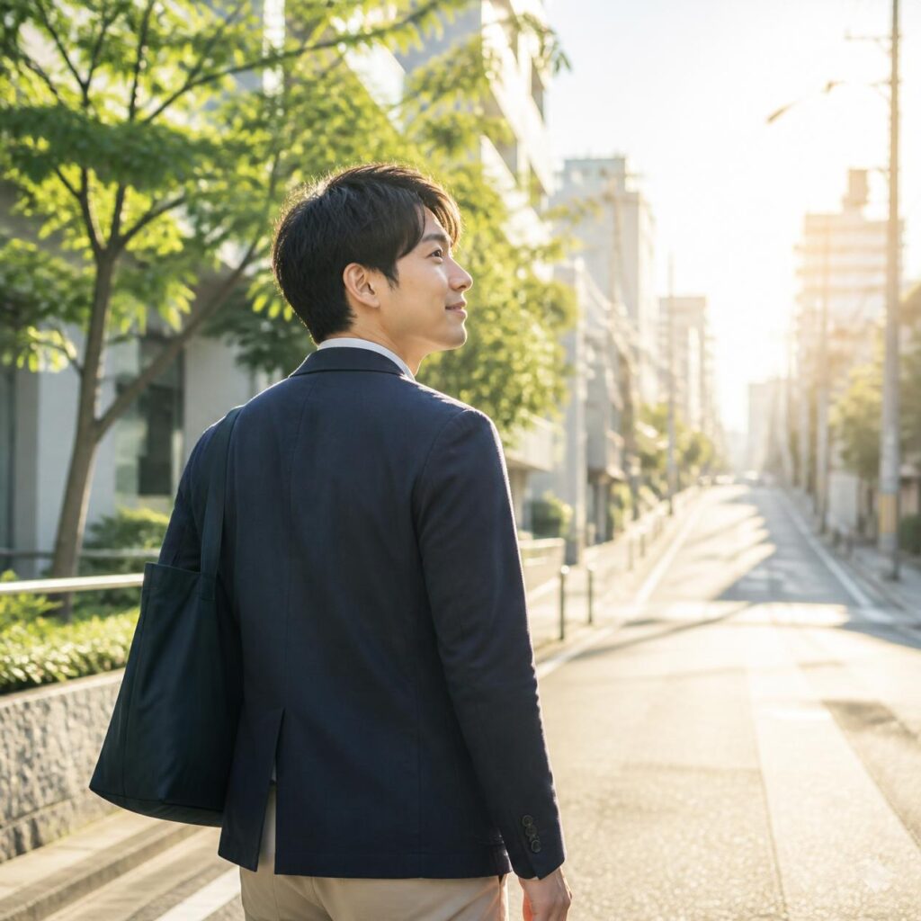 つらい時期を乗り越え前向きに歩き出す人物