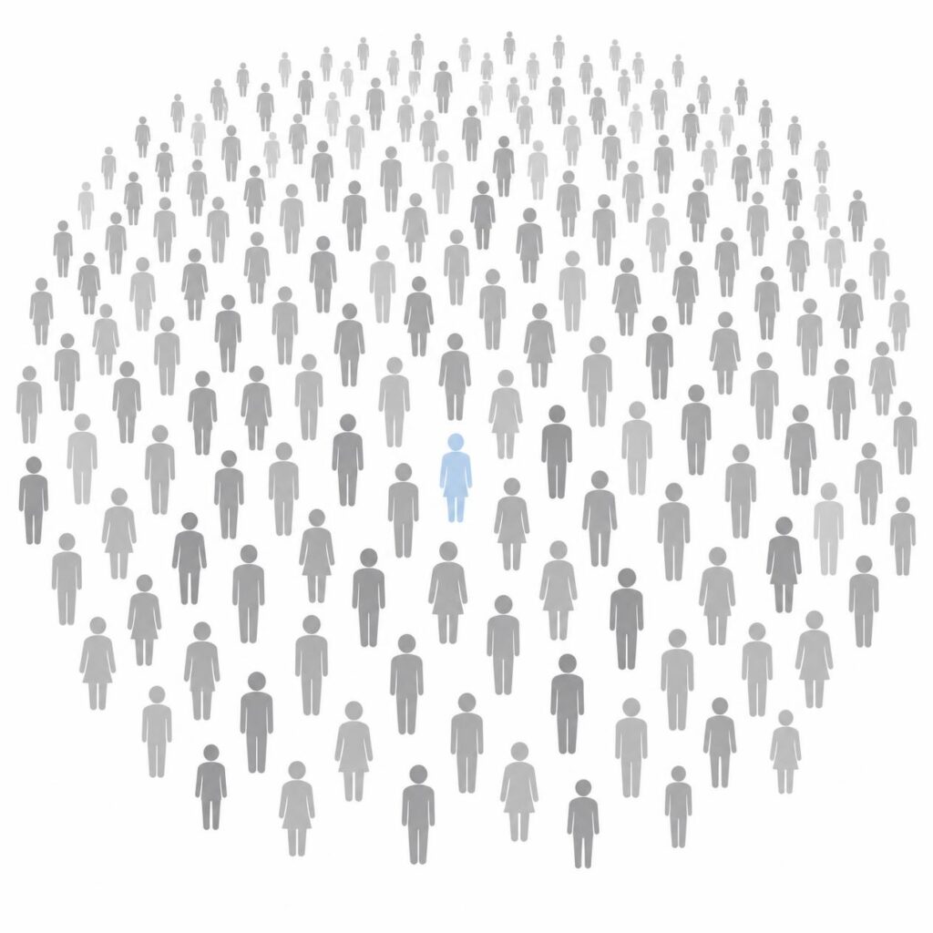 40代から64歳のひきこもり61.3万人という規模を表す人型群のイラスト