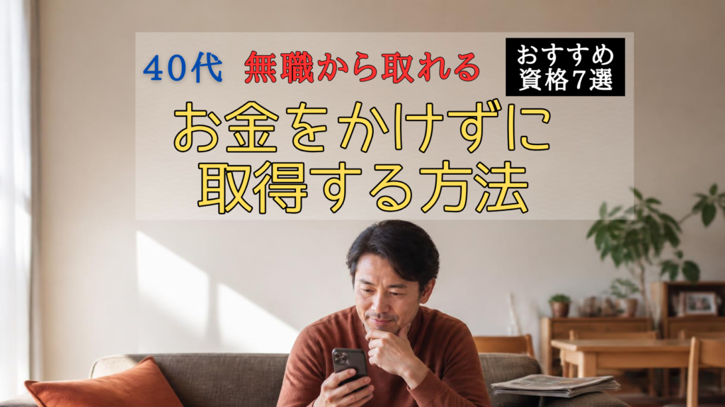 40代無職から資格取得を目指して机で勉強道具を見つめる男性