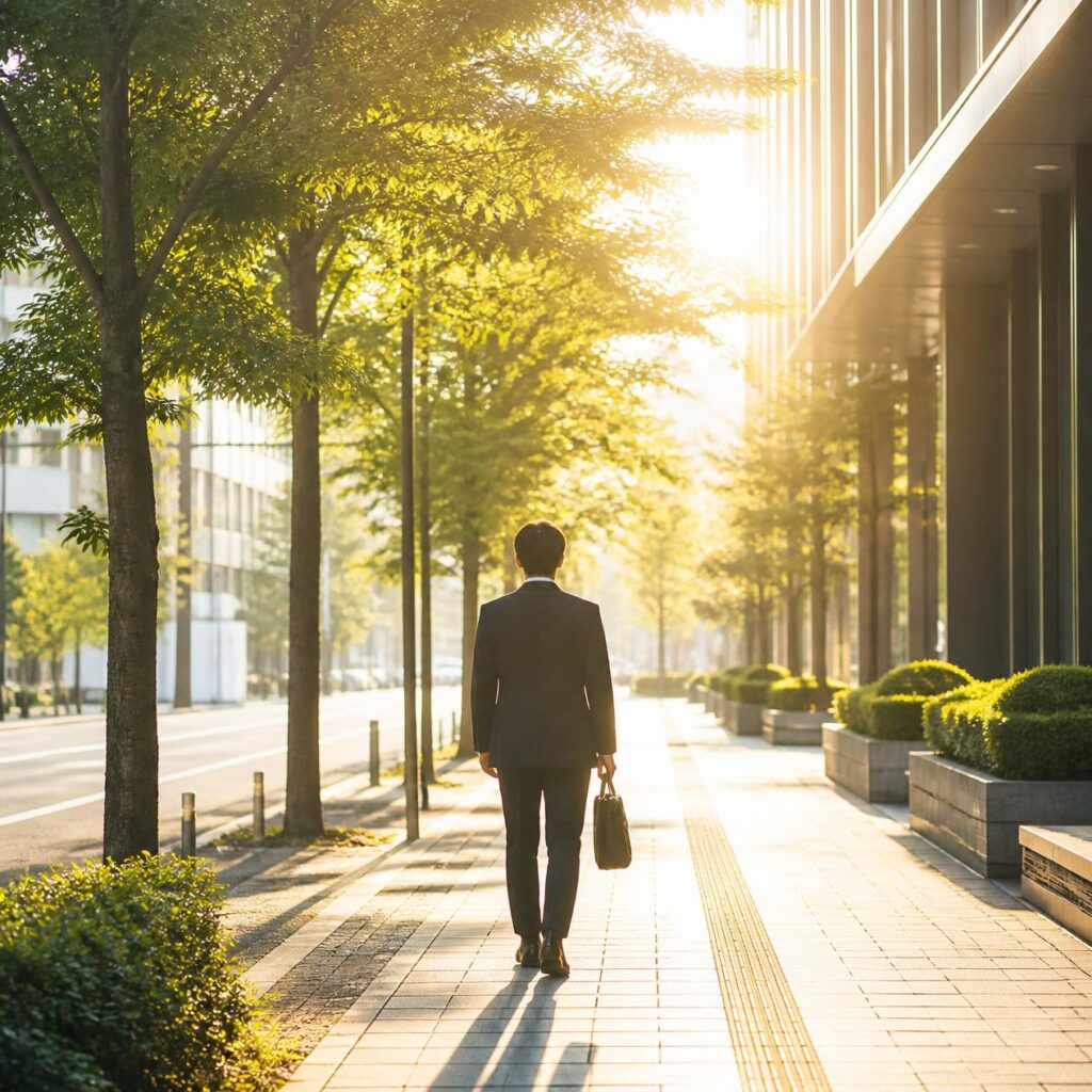 新しい一歩を踏み出す40代の前向きなイメージ