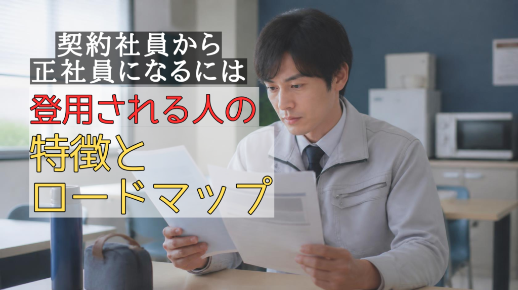 契約社員が正社員登用の案内を真剣に見つめる様子
