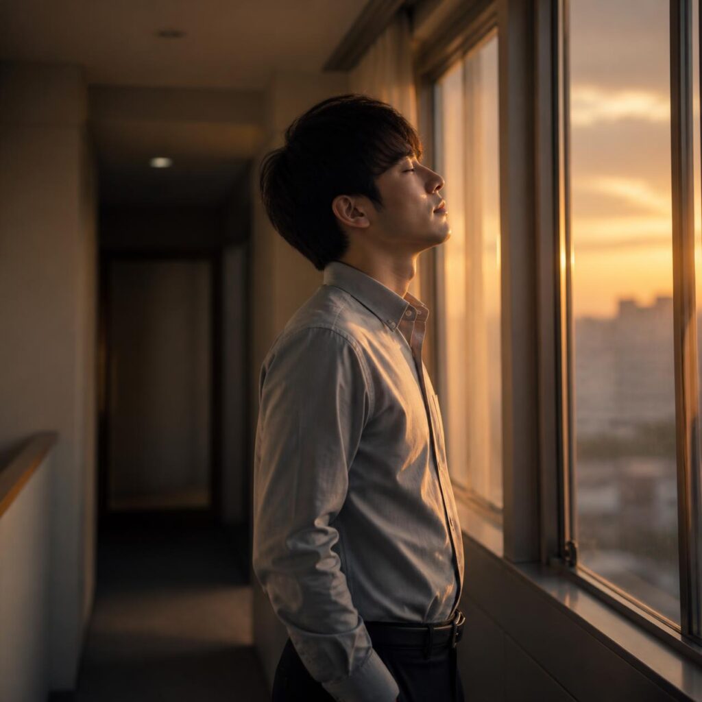 正社員登用への不安を抱えながら小さな決意を固める人物