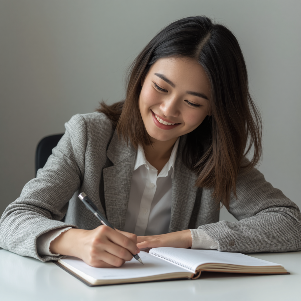 日々の成長を手帳に記録する様子