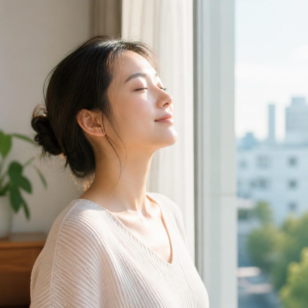 罪悪感が和らぎ穏やかな表情になる様子