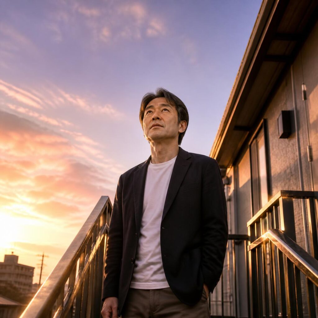 40代の介護職転職のリスクを受け止め前を向く男性の様子