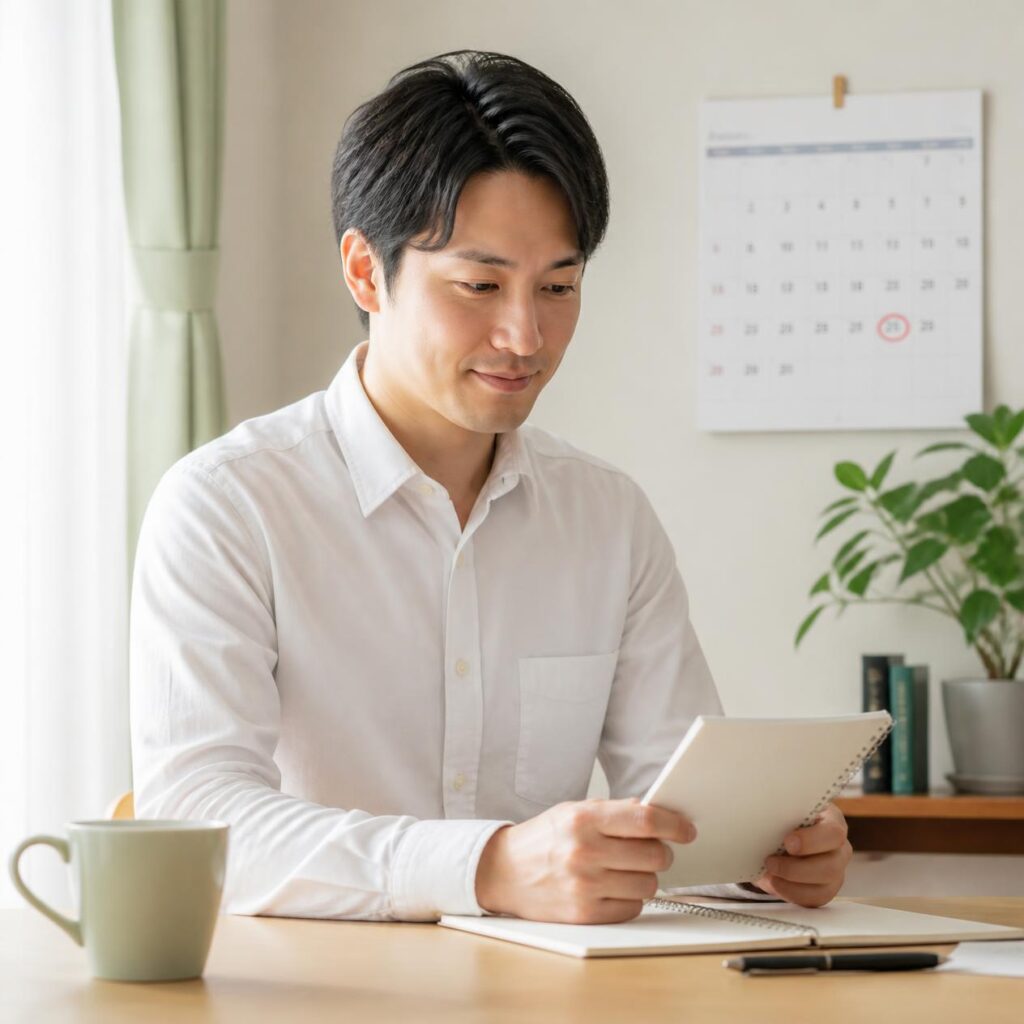 期間工再挑戦に向けて前向きに準備する日本人男性