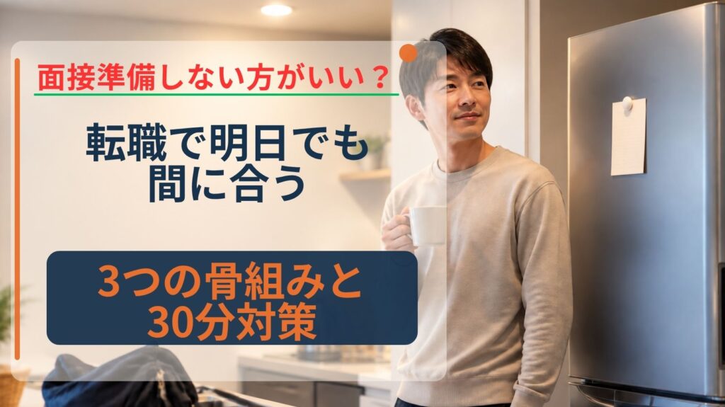 面接準備しない方がいいか迷う転職者が、前夜のキッチンで面接の回答を声に出して確認している様子